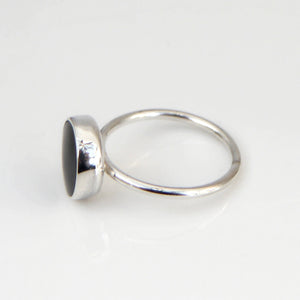 Whitby Jet Sterling Silver Ring Round Design