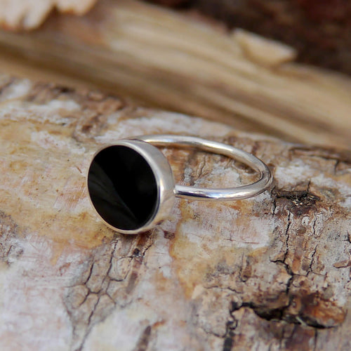 Whitby Jet Sterling Silver Ring Round Design