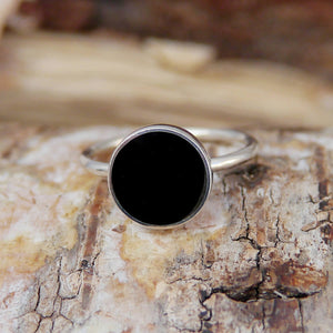 Whitby Jet Sterling Silver Ring Round Design