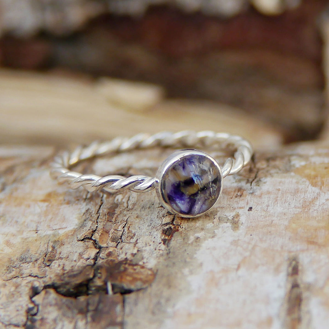 Blue John Twisted Silver Ring