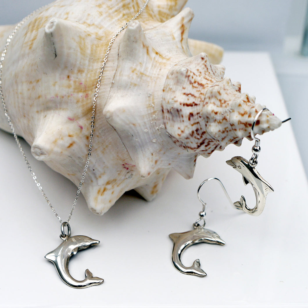 Dolphin Pendant and Earrings Gift Set in Sterling Silver
