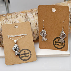 Fish Pendant and Fish Earrings Gift Set in Sterling Silver