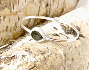 Whitby Jet Silver Bangle Pear Design