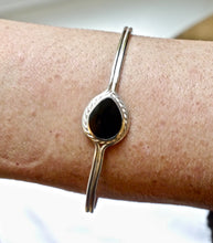 Load image into Gallery viewer, Whitby Jet Silver Bangle Pear Design
