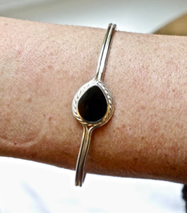 Whitby Jet Silver Bangle Pear Design