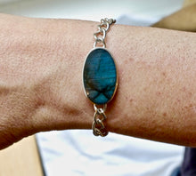Load image into Gallery viewer, Labradorite Silver Chain Bracelet Oval Design