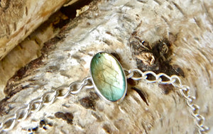 Labradorite Silver Link Chain Bracelet Oval