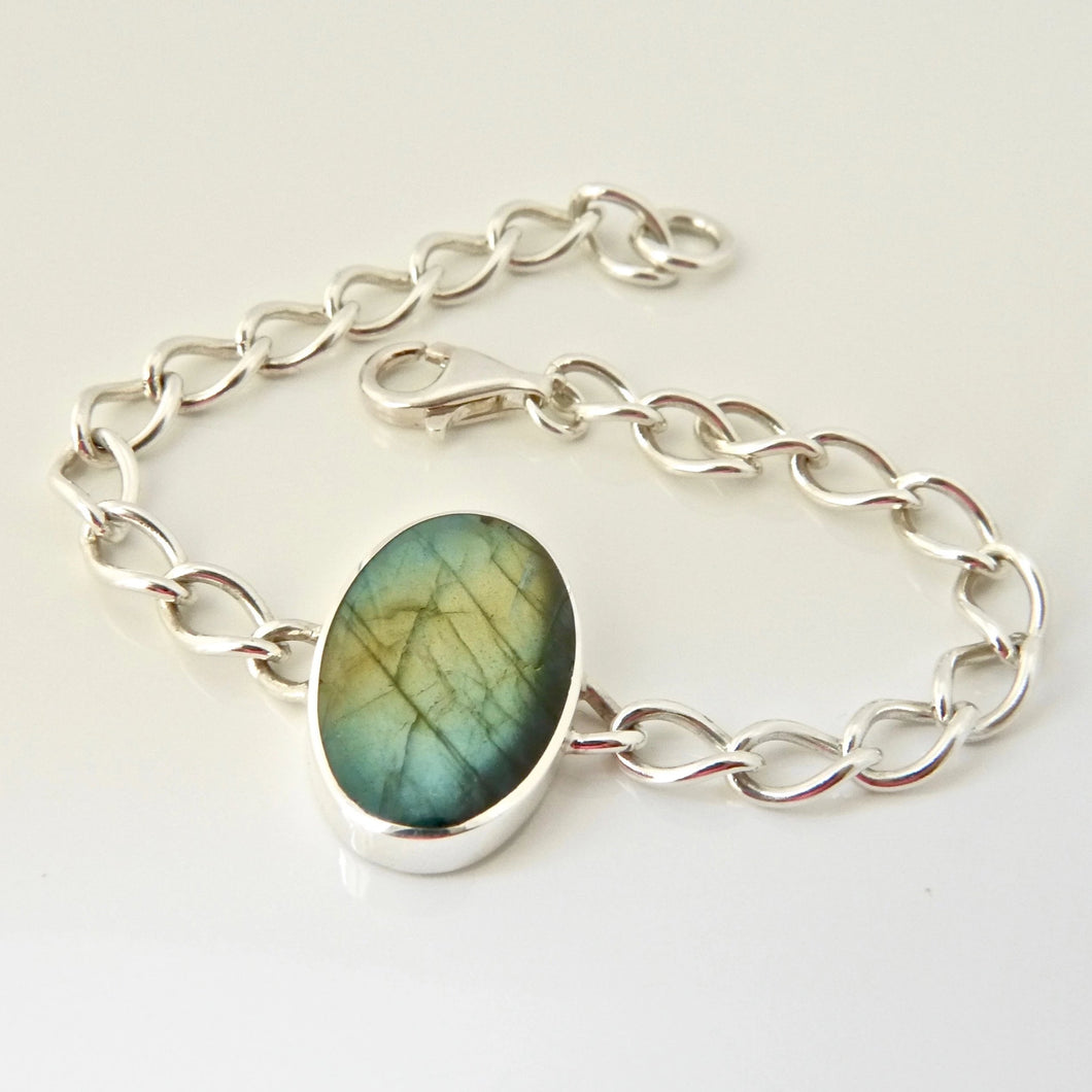 Labradorite silver link chain bracelet
