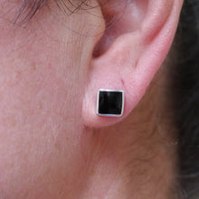 Load image into Gallery viewer, handmade whitby jet stud earrings in silver