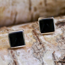 Load image into Gallery viewer, whitby jet silver stud earrings by my handmade jewellery