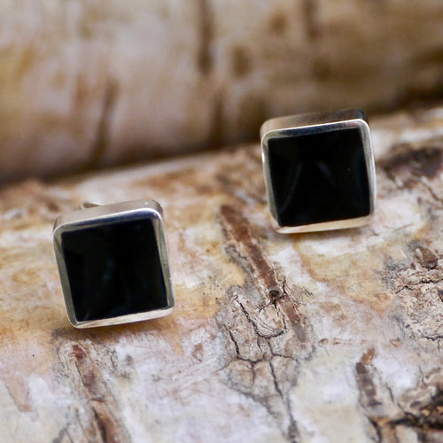 whitby jet silver stud earrings by my handmade jewellery