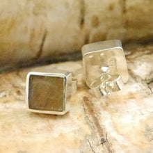 Load image into Gallery viewer, labradorite stud earrings square design