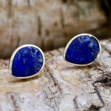 Load image into Gallery viewer, lapis silver stud earrings by my handmade jewellery