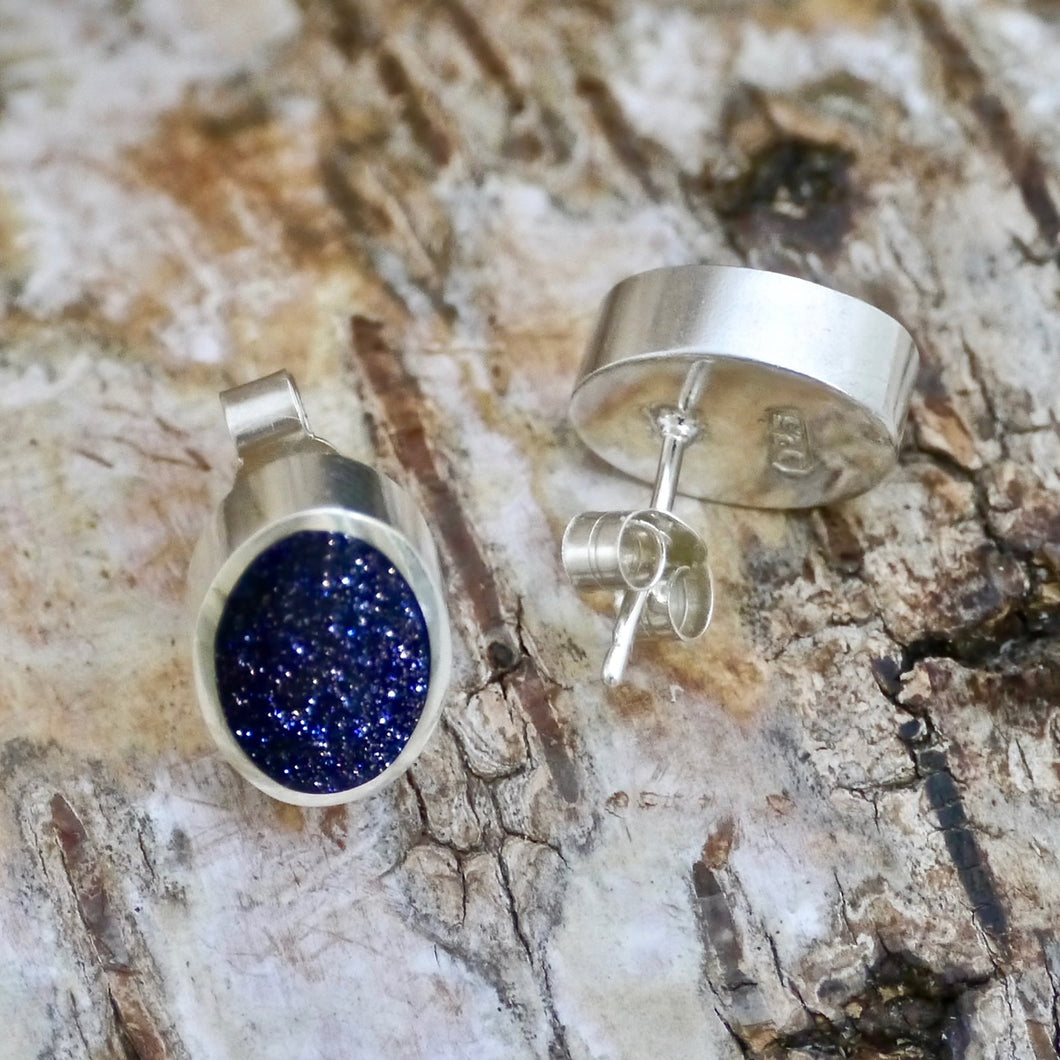 blue goldstone silver earrings by my handmade jewellery