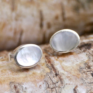 mother of pearl silver stud earrings by my handmade jewellery