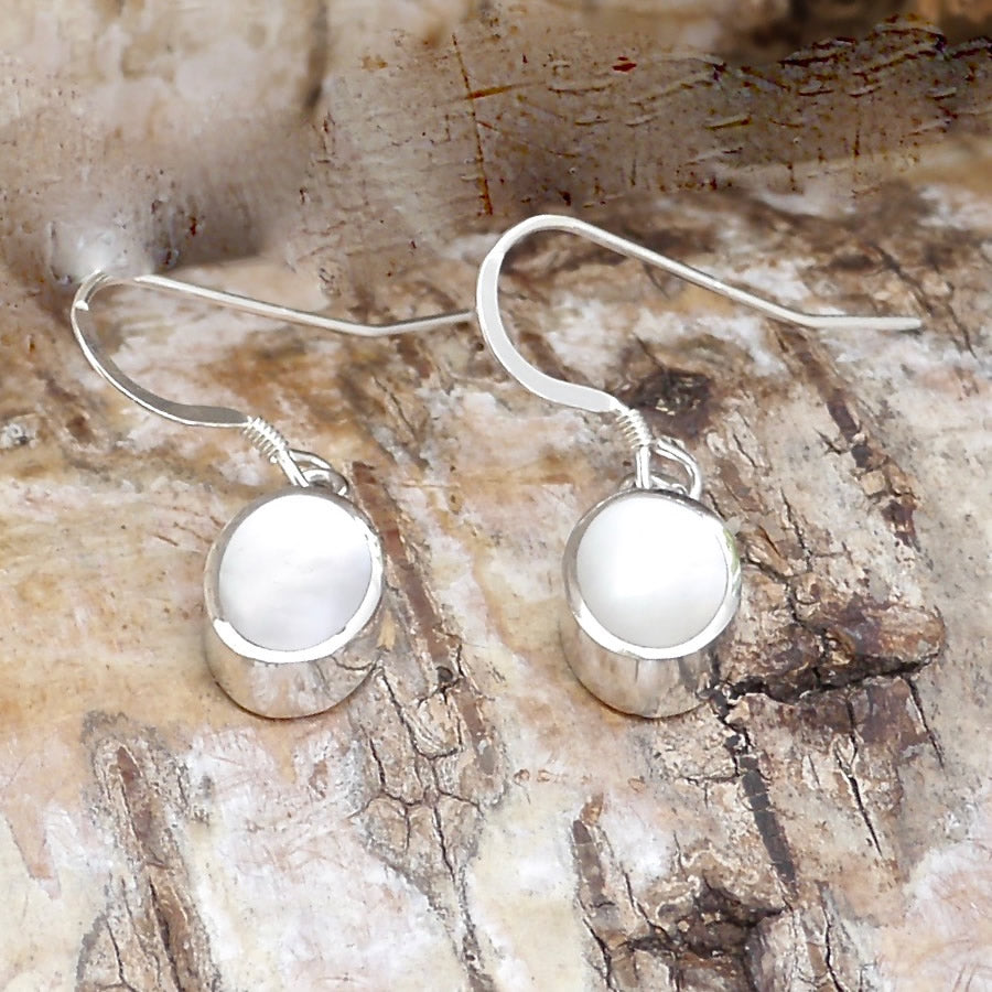 mother of pearl silver drop earrings by my handmade jewellery