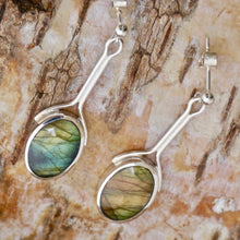 Load image into Gallery viewer, labradorite drop earrings with silver stem by my handmade jewellery
