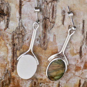 labradorite drop earrings in silver by my handmade jewellery