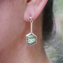 Load image into Gallery viewer, silver labradorite drop earring on silver stem