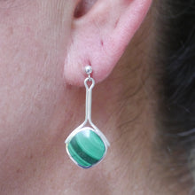 Load image into Gallery viewer, handmade sterling silver malachite earring