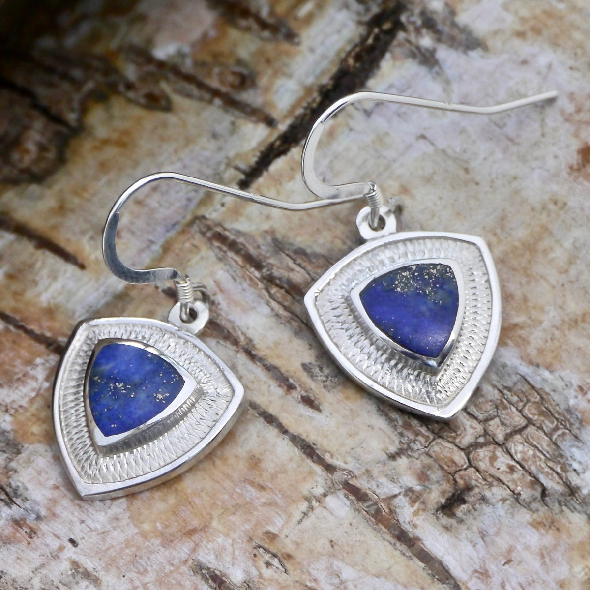 Lapis Lazuli Triangle Silver Drop Earrings My Handmade Jewellery UK