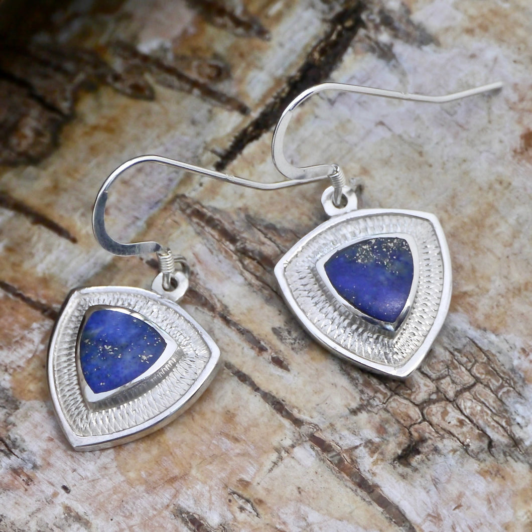 Lapis Lazuli Triangle Silver Drop Earrings My Handmade Jewellery UK