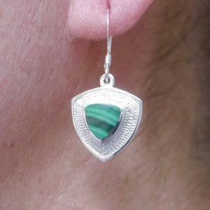 handmade malachite triangle silver drop earring
