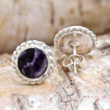 Load image into Gallery viewer, blue john round silver stud earrings