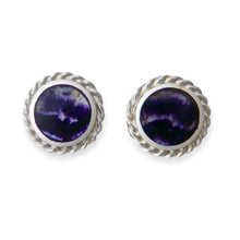Load image into Gallery viewer, handmade silver blue john earring round design