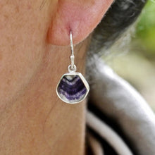 Load image into Gallery viewer, handmade blue john silver shell design earring