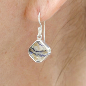 blue john silver drop earring diamond square design