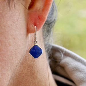 lapis silver drop earring diamond square design