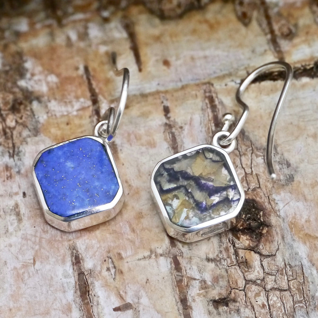 lapis and blue john double sided earring by my handmade jewellery