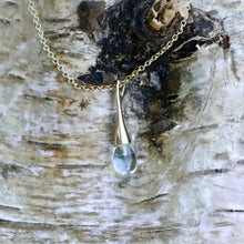 Load image into Gallery viewer, blue topaz raindrop pendant in 9 carat gold designed by Andrew Thomson