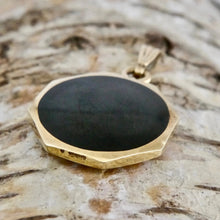 Load image into Gallery viewer, 9 carat gold whitby jet pendant with tigers eye handmade by designer Andrew Thomson