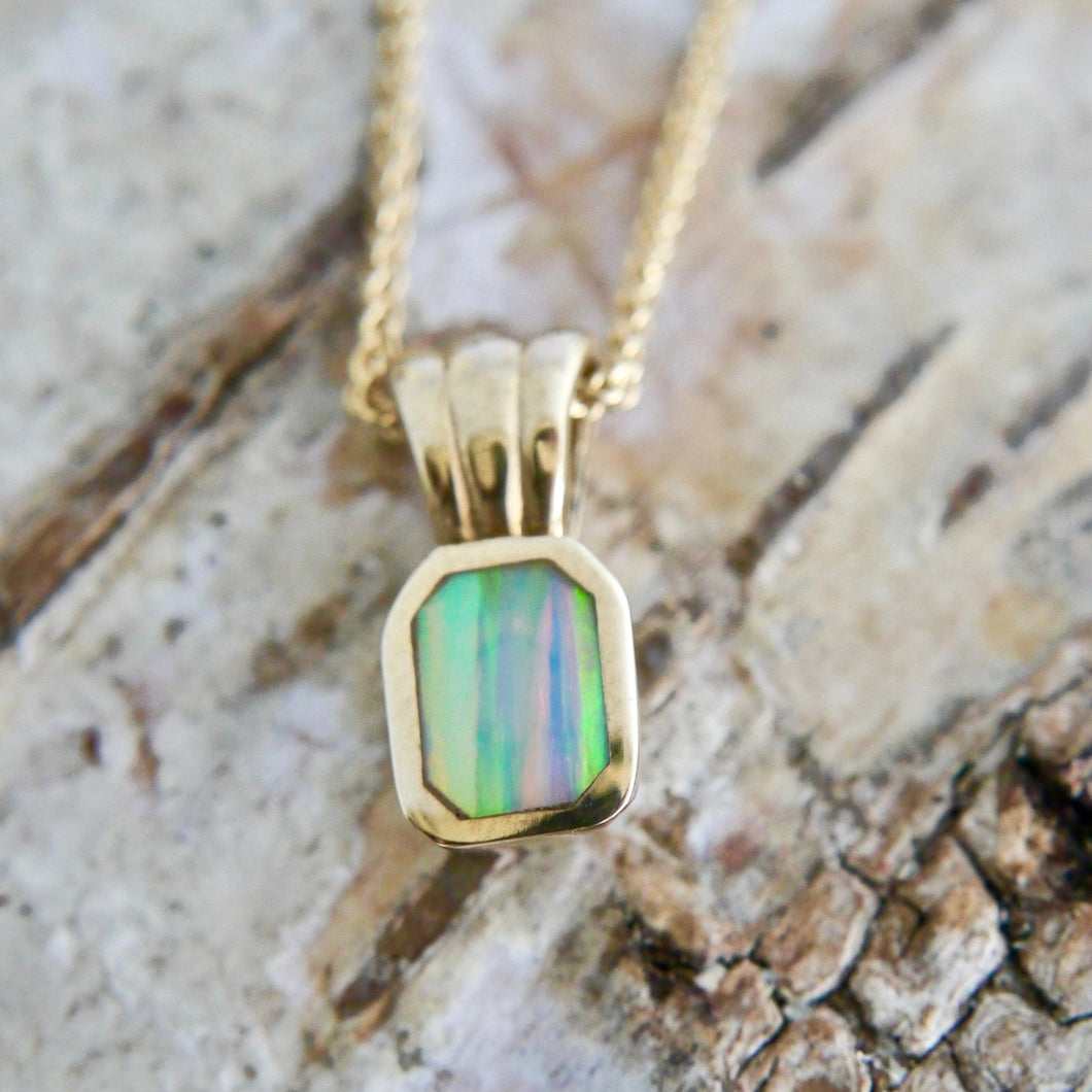 9 carat gold pendant with opalite - handmade in the UK by designer Andrew Thomson