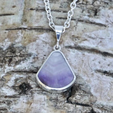 Load image into Gallery viewer, amethyst lace pendant with whitby jet on the reverse - my handmade jewellery