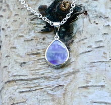 Load image into Gallery viewer, Amethyst &amp; Jet Double Sided Pendant Pear Design