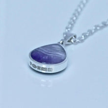 Load image into Gallery viewer, amethyst lace silver pendant with whitby jet on the reverse - handmade in the UK