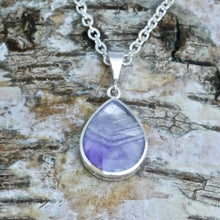 Load image into Gallery viewer, amethyst lace pendant with whitby jet on the reverse - handmade in the UK