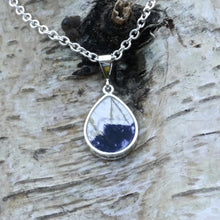 Load image into Gallery viewer, blue john pendant with whitby jet on the reverse - handmade in the UK