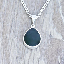 Load image into Gallery viewer, whitby jet pendant with blue john on the reverse - handmade in the UK