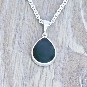 whitby jet pendant with blue john on the reverse - handmade in the UK