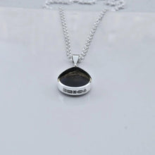 Load image into Gallery viewer, whitby jet silver pendant with blue john on the reverse - handmade in the UK