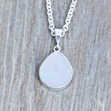 Load image into Gallery viewer, mother of pearl silver pendant with whitby jet - handmade in the UK