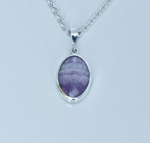Jet and Amethyst Silver Pendant Oval Design