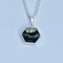 Load image into Gallery viewer, handmade blue john silver pendant by designer Andrew Thomson