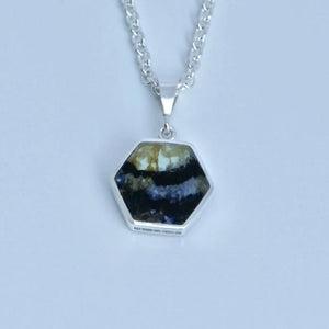 handmade blue john silver pendant by designer Andrew Thomson