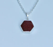 Load image into Gallery viewer, Goldstone &amp; Whitby Jet Pendant Hexagon Design