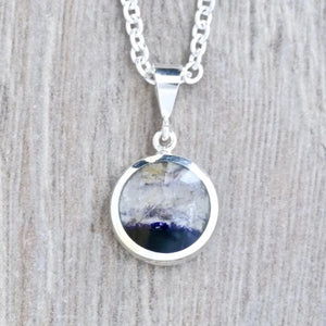 round blue john silver pendant handmade in the UK